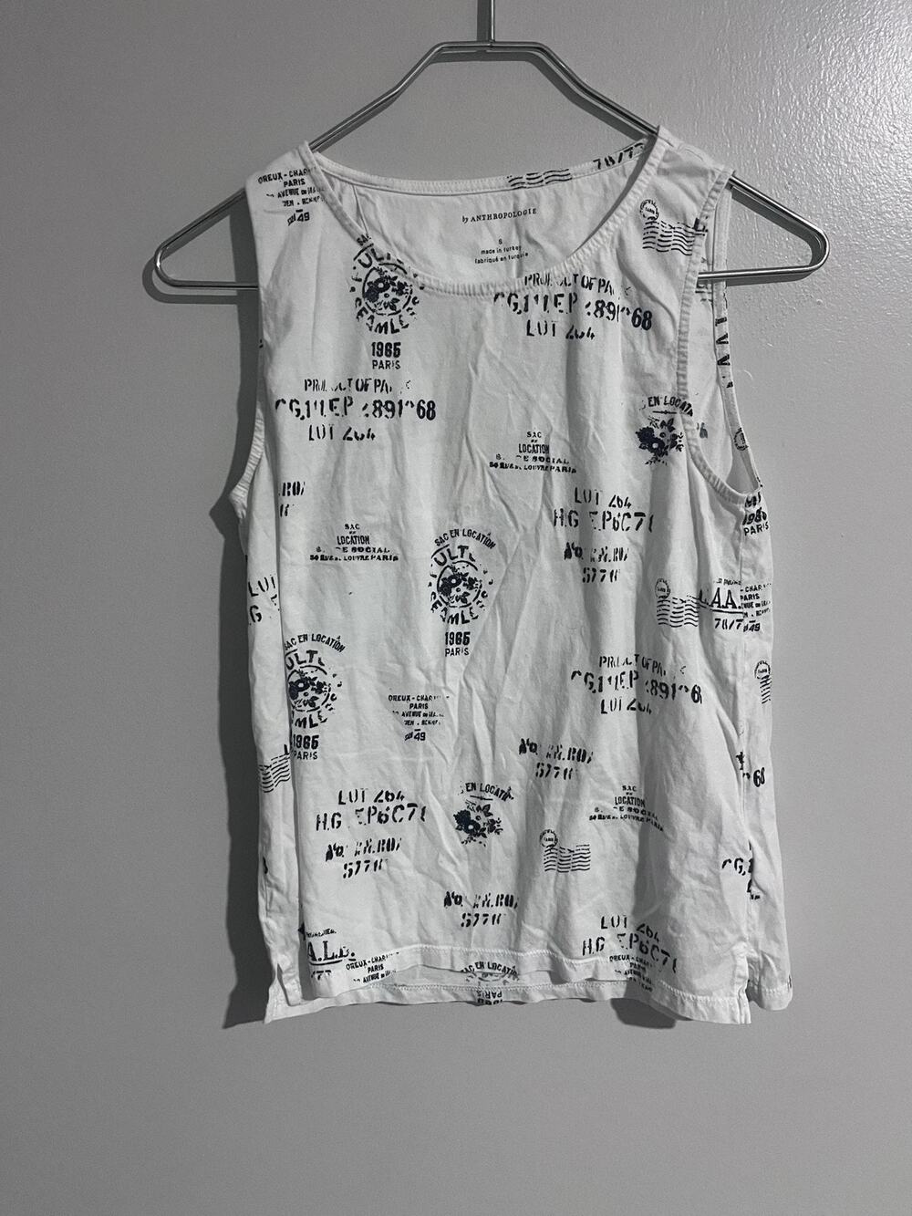 Anthropologie Tank Womens S White Tunic Scoop Neck Jersey 100% Cotton Casual